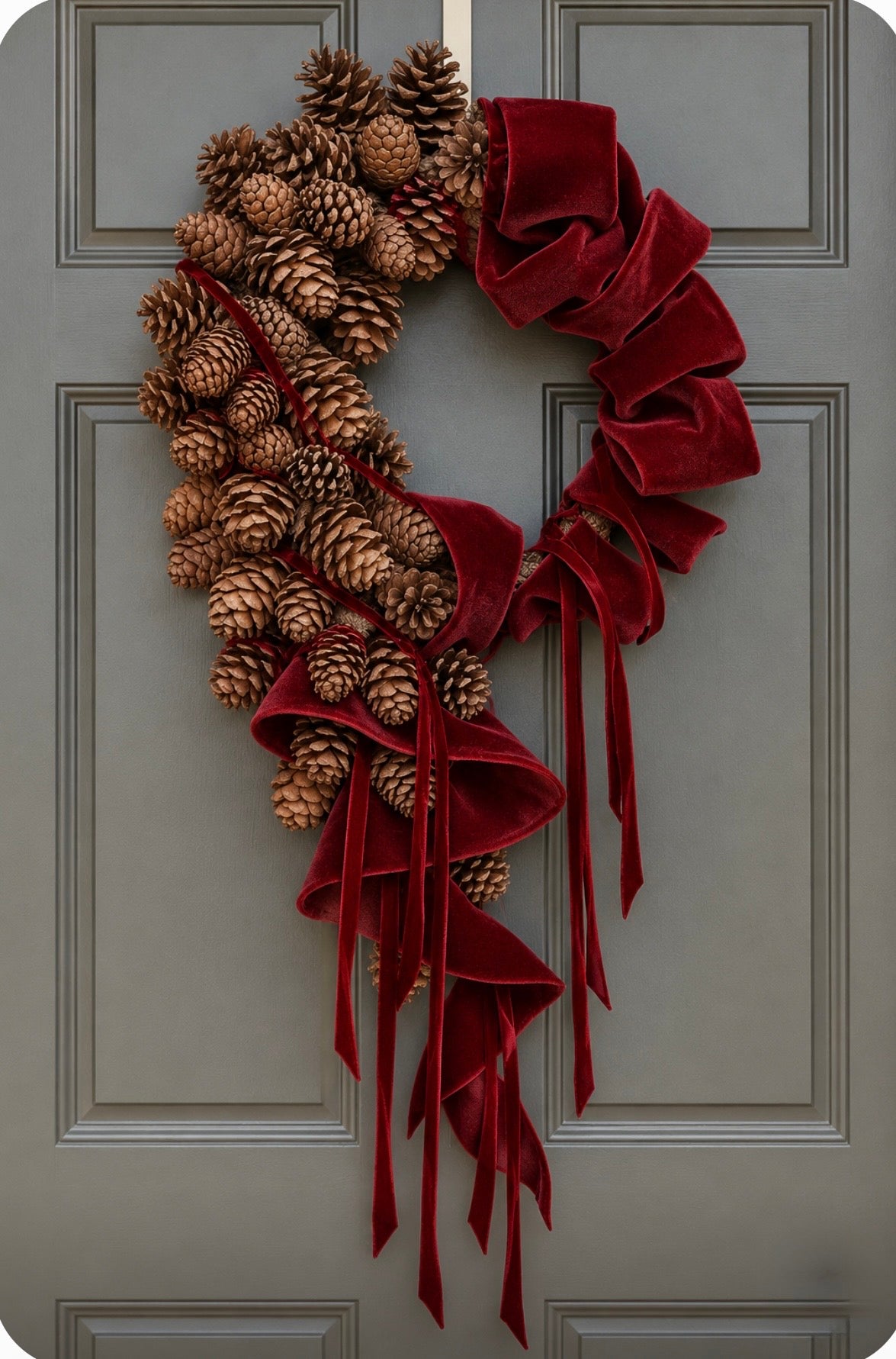 Christmas Wreath with pine cones and ribbons