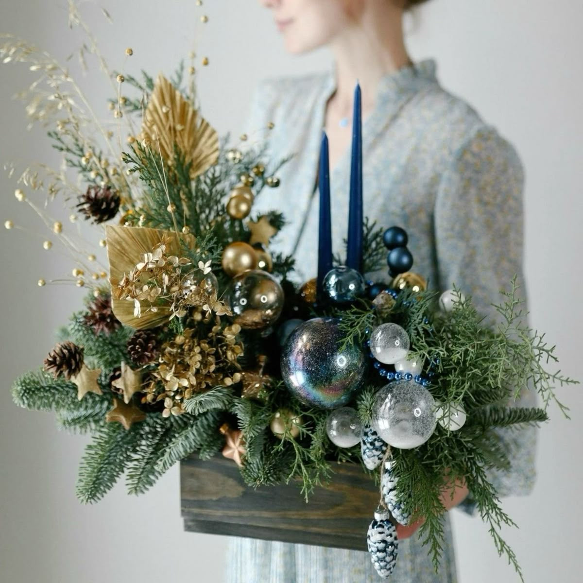 Christmas fresh winter greens centrepiece