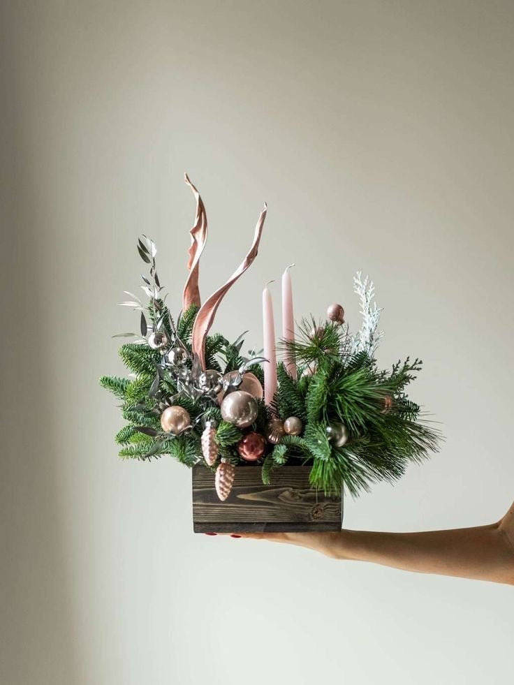 Christmas fresh winter greens centrepiece