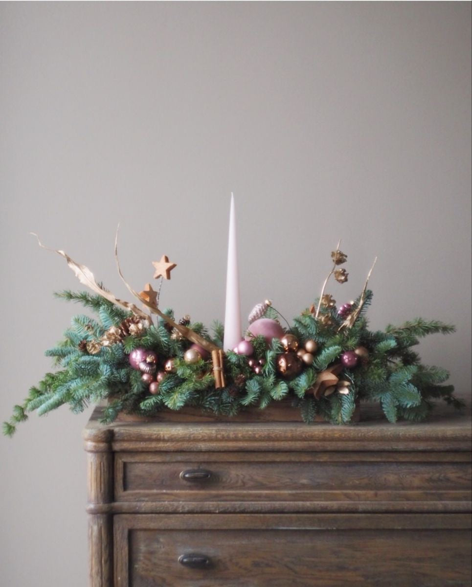 Christmas fresh winter greens centrepiece