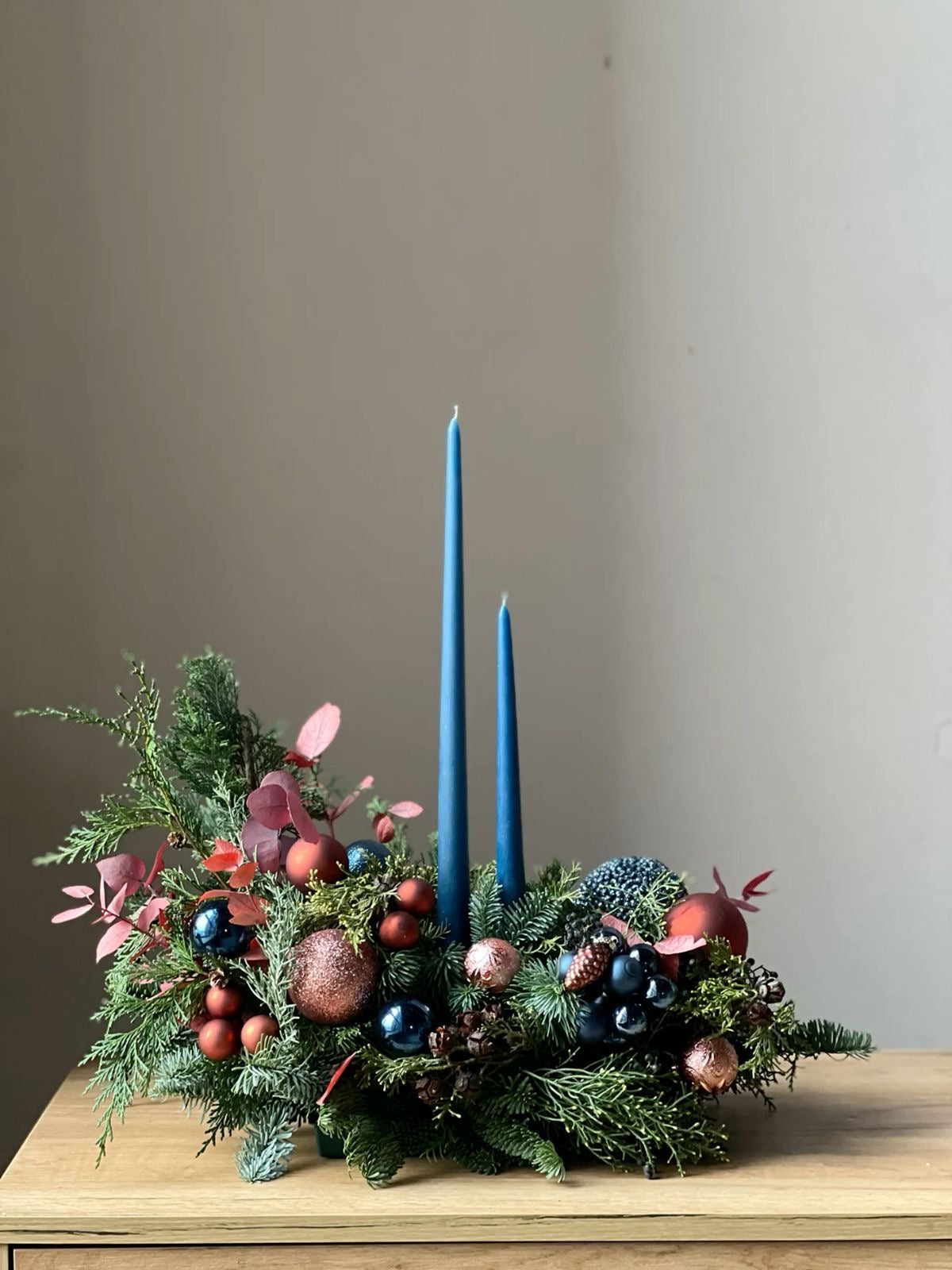 Christmas fresh winter greens centrepiece